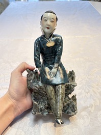 A fine and rare Chinese polychrome figure of a lady, Ye Yunhong Zhi 葉運紅製 mark, Republic