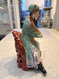 A Chinese famille rose figure of Guandi, 19/20th C.