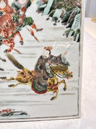 A Chinese famille verte 'Ma Yue Tan Xi 馬躍檀溪' plaque, 19th C.