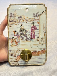 A pair of Chinese Canton famille rose 'Mandarin Subject' wall sconces, Qianlong