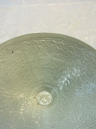 A fine Chinese qingbai conical bowl with incised floral design, Song