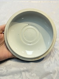 A Chinese blue and white 'Long Elizas and Playing Boys' bowl and cover, Chenghua mark, Kangxi