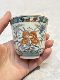 Five Chinese famille verte cups and saucers with floral design, 19th C.