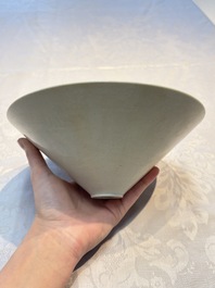 A fine Chinese qingbai conical bowl with incised floral design, Song