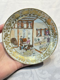 A very rare Chinese famille rose gilt-decorated 'Tea Packing' saucer, Qianlong, ca. 1745