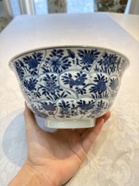 A Chinese blue and white bowl with floral design and a famille verte bowl, Kangxi