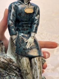 A fine and rare Chinese polychrome figure of a lady, Ye Yunhong Zhi 葉運紅製 mark, Republic