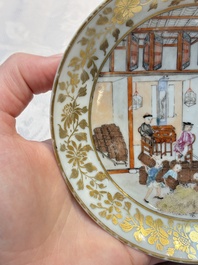A very rare Chinese famille rose gilt-decorated 'Tea Packing' saucer, Qianlong, ca. 1745