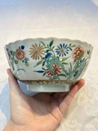 A Chinese blue and white bowl with floral design and a famille verte bowl, Kangxi