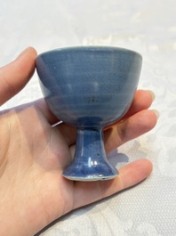 Four Chinese blue-glazed 'Hatcher Cargo' stem cups, Transitional period