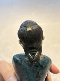 A fine and rare Chinese polychrome figure of a lady, Ye Yunhong Zhi 葉運紅製 mark, Republic