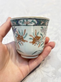 Five Chinese famille verte cups and saucers with floral design, 19th C.