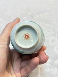 Five Chinese famille verte cups and saucers with floral design, 19th C.