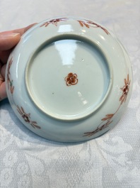 Five Chinese famille verte cups and saucers with floral design, 19th C.