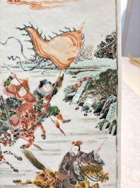 A Chinese famille verte 'Ma Yue Tan Xi 馬躍檀溪' plaque, 19th C.
