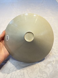 A fine Chinese qingbai conical bowl with incised floral design, Song
