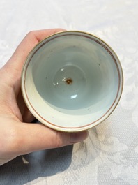 Five Chinese famille verte cups and saucers with floral design, 19th C.