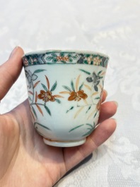 Five Chinese famille verte cups and saucers with floral design, 19th C.