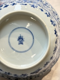 Two Chinese blue and white bowls, longevity and jade mark, Kangxi