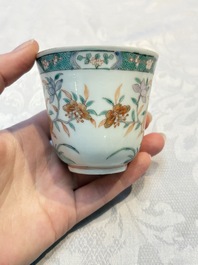 Five Chinese famille verte cups and saucers with floral design, 19th C.