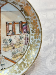 A very rare Chinese famille rose gilt-decorated 'Tea Packing' saucer, Qianlong, ca. 1745