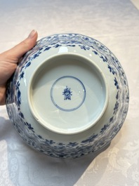 Two Chinese blue and white bowls, longevity and jade mark, Kangxi
