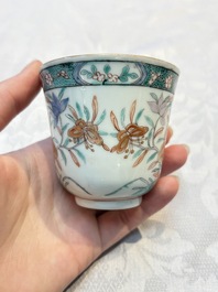 Five Chinese famille verte cups and saucers with floral design, 19th C.
