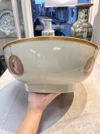 A rare and large Chinese famille rose 'Mythological Subject' punch bowl for the Danish market, Qianlong, ca. 1790