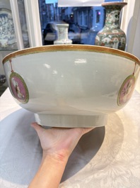 A rare and large Chinese famille rose 'Mythological Subject' punch bowl for the Danish market, Qianlong, ca. 1790