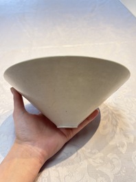 A fine Chinese qingbai conical bowl with incised floral design, Song