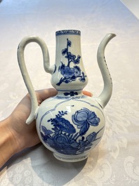 A Chinese blue and white ewer and cover with floral design, Kangxi