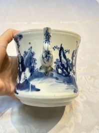 Two Chinese blue and white teapots and covers depicting goldfish and 'Wu Lao Guan Taiji 五老觀太極', Daoguang mark, 19th C.
