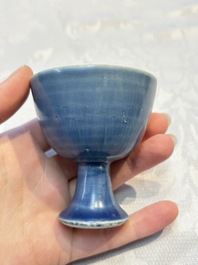 Four Chinese blue-glazed 'Hatcher Cargo' stem cups, Transitional period