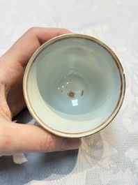 Five Chinese famille verte cups and saucers with floral design, 19th C.