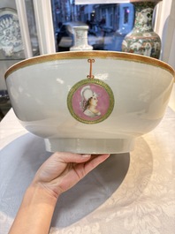 A rare and large Chinese famille rose 'Mythological Subject' punch bowl for the Danish market, Qianlong, ca. 1790