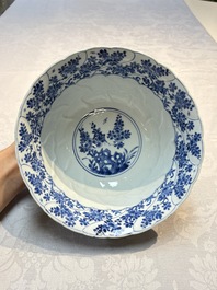 Two Chinese blue and white bowls, longevity and jade mark, Kangxi