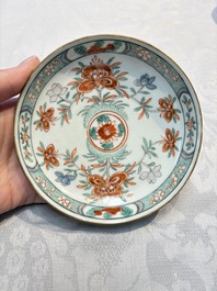 Five Chinese famille verte cups and saucers with floral design, 19th C.
