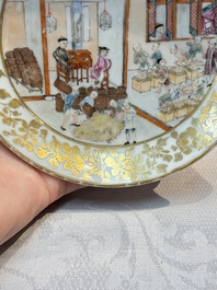 A very rare Chinese famille rose gilt-decorated 'Tea Packing' saucer, Qianlong, ca. 1745