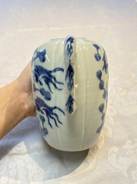 Two Chinese blue and white teapots and covers depicting goldfish and 'Wu Lao Guan Taiji 五老觀太極', Daoguang mark, 19th C.