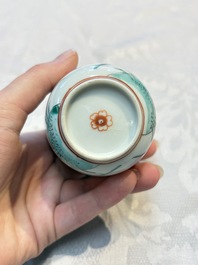 Five Chinese famille verte cups and saucers with floral design, 19th C.