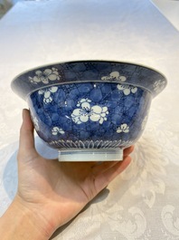 A Chinese blue and white 'Prunus on Cracked Ice' bowl, lingzhi mark, Kangxi