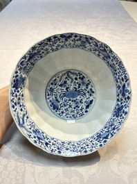 Two Chinese blue and white bowls, longevity and jade mark, Kangxi