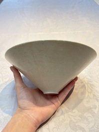 A fine Chinese qingbai conical bowl with incised floral design, Song