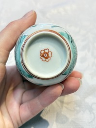 Five Chinese famille verte cups and saucers with floral design, 19th C.