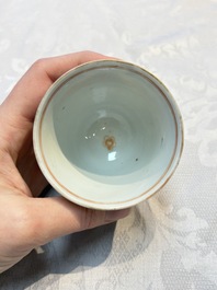 Five Chinese famille verte cups and saucers with floral design, 19th C.