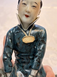 A fine and rare Chinese polychrome figure of a lady, Ye Yunhong Zhi 葉運紅製 mark, Republic