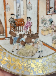 A very rare Chinese famille rose gilt-decorated 'Tea Packing' saucer, Qianlong, ca. 1745