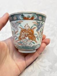Five Chinese famille verte cups and saucers with floral design, 19th C.