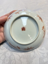 Five Chinese famille verte cups and saucers with floral design, 19th C.