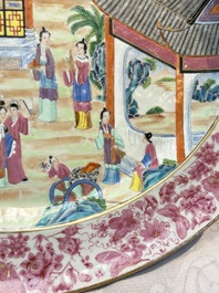 A fine large Chinese Canton famille rose dish with a palace garden scene, 19th C.